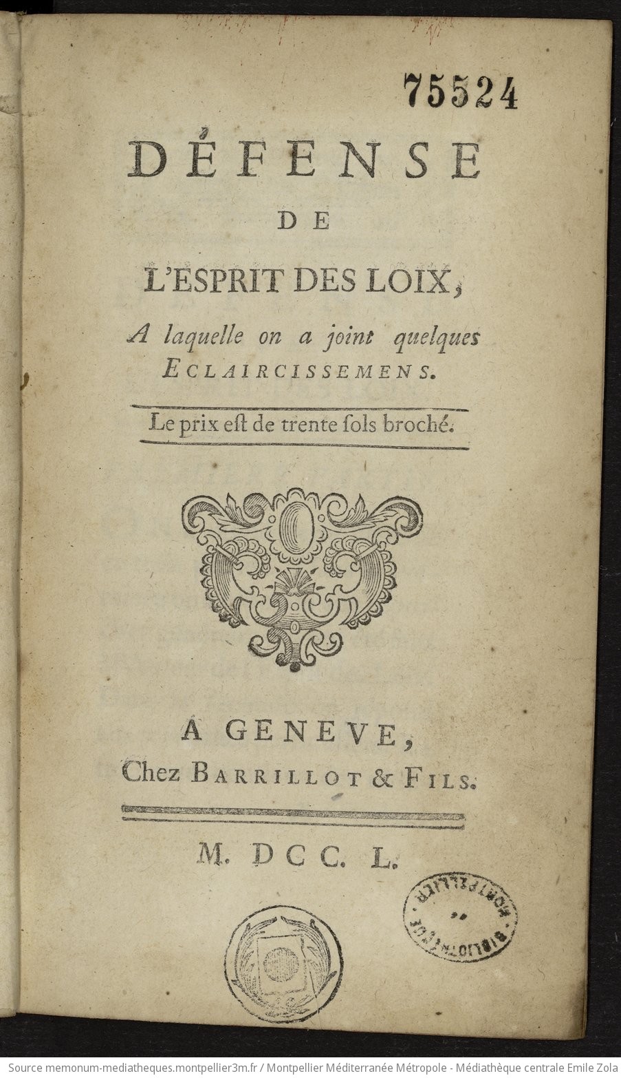 Défense de l'esprit des loix (sic) à laquelle on a joint quelques éclaircissemens (sic). - vue 8 - page NP