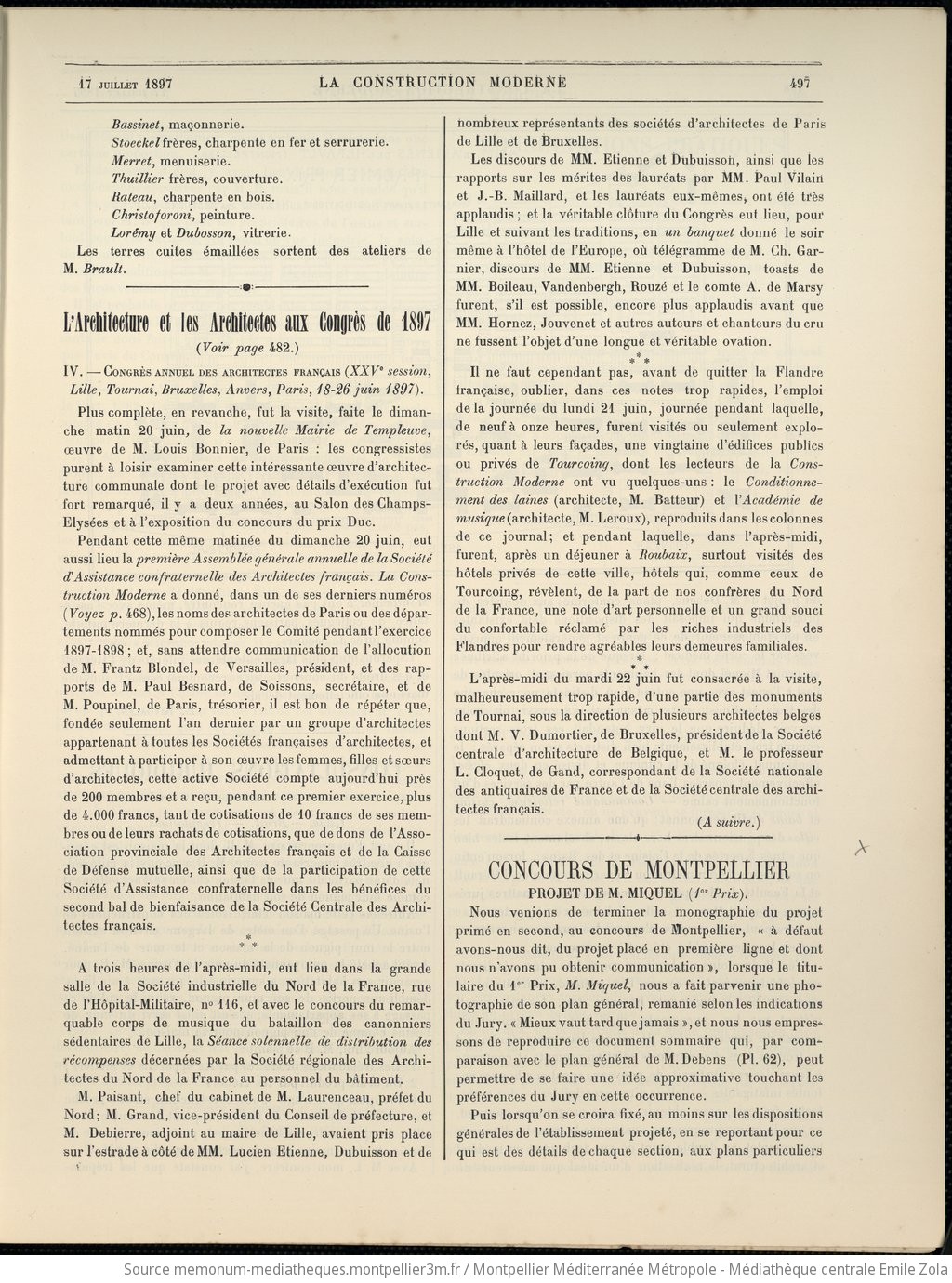 Concours de Montpellier : asile d'aliénés de l'Hérault - vue 1 - page NP