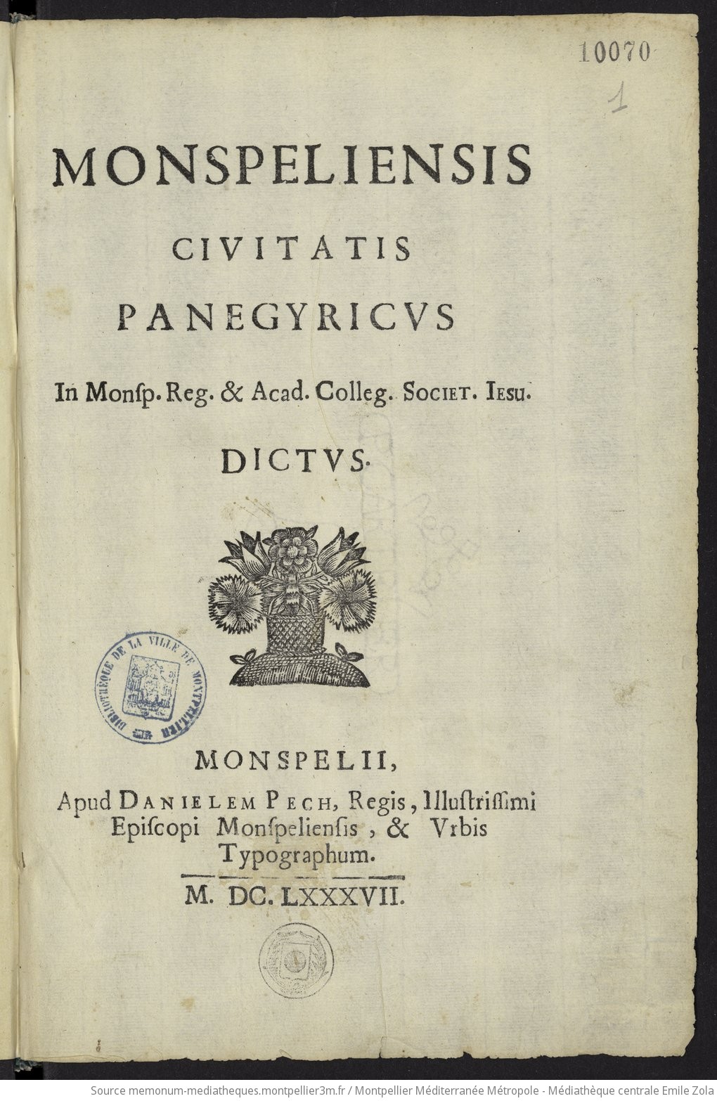 Monspeliensis civitatis panegyricus - vue 5 - page NP