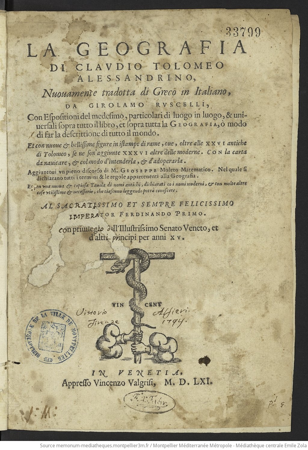 La Geographia di Claudio Tolomeo... nuouamente trad. di Greco in Italiano, da G. Ruscelii, con Espositioni del medesimo... Aggiuntoui vn pieno discorso di M.G. Moleto... nel quale si dichiarano tutti i termini & le regole appartenenti alla Geographia... - vue 7 - page NP