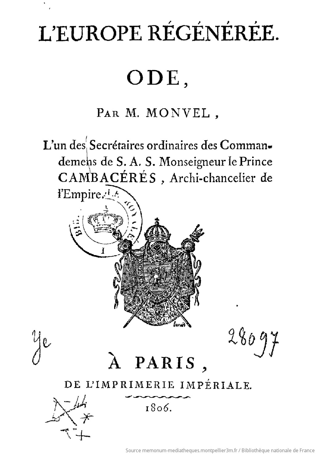 L'Europe régénérée , ode, par M. Monvel,... - vue 1 - page NP