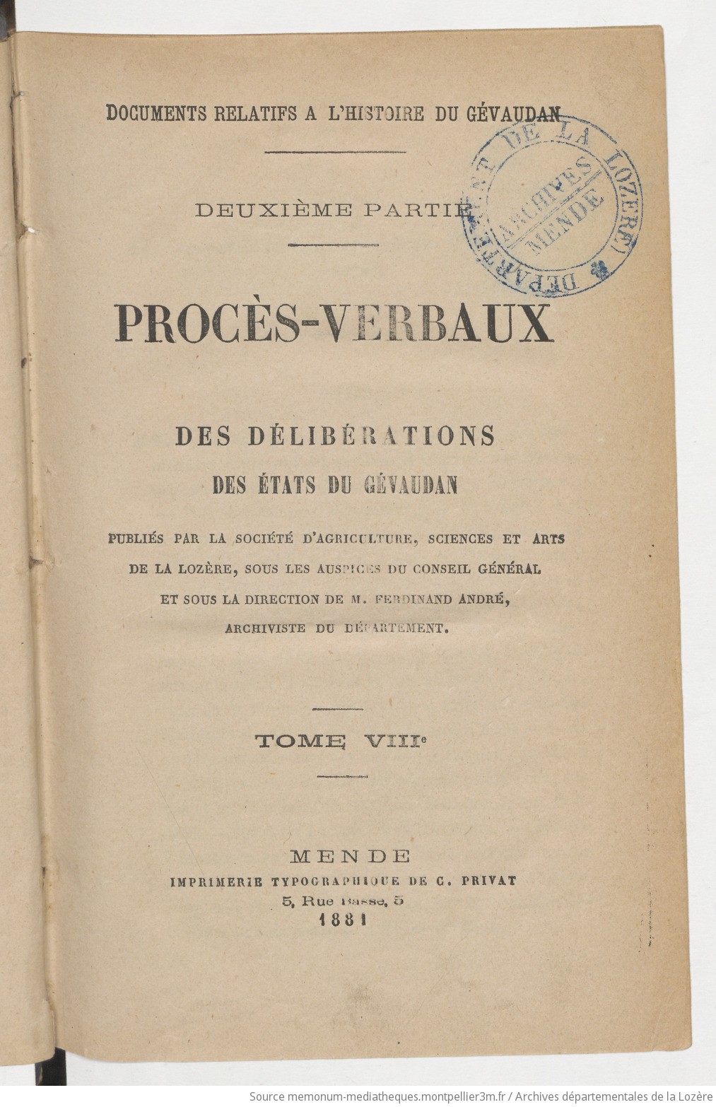 Documents relatifs à l'histoire du Gévaudan. Tome 8 - vue 7 - page NP