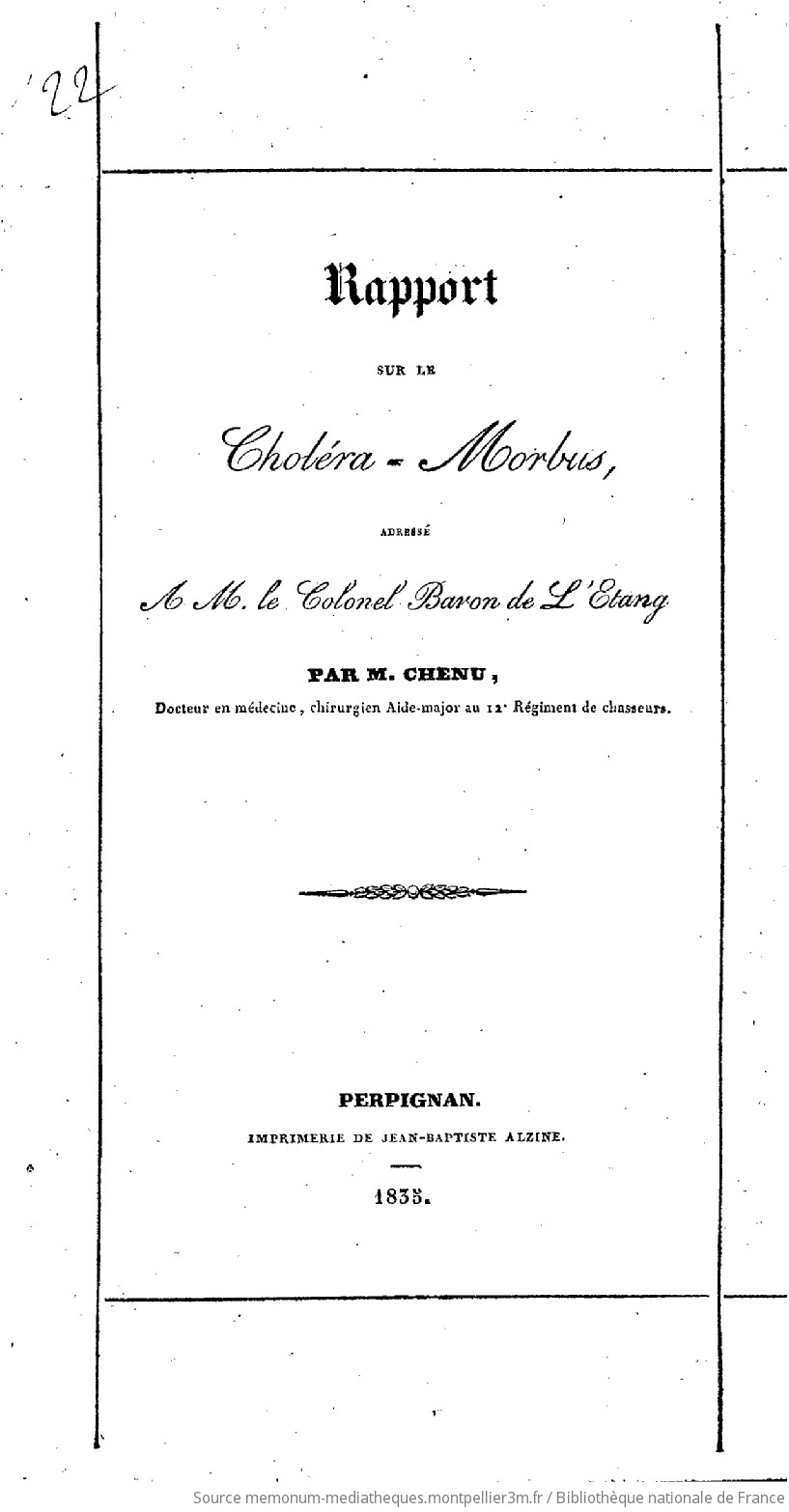 Rapport sur le choléra-morbus, adressé à M. le colonel baron de l'Étang / par M. Chenu,... - vue 2 - page NP