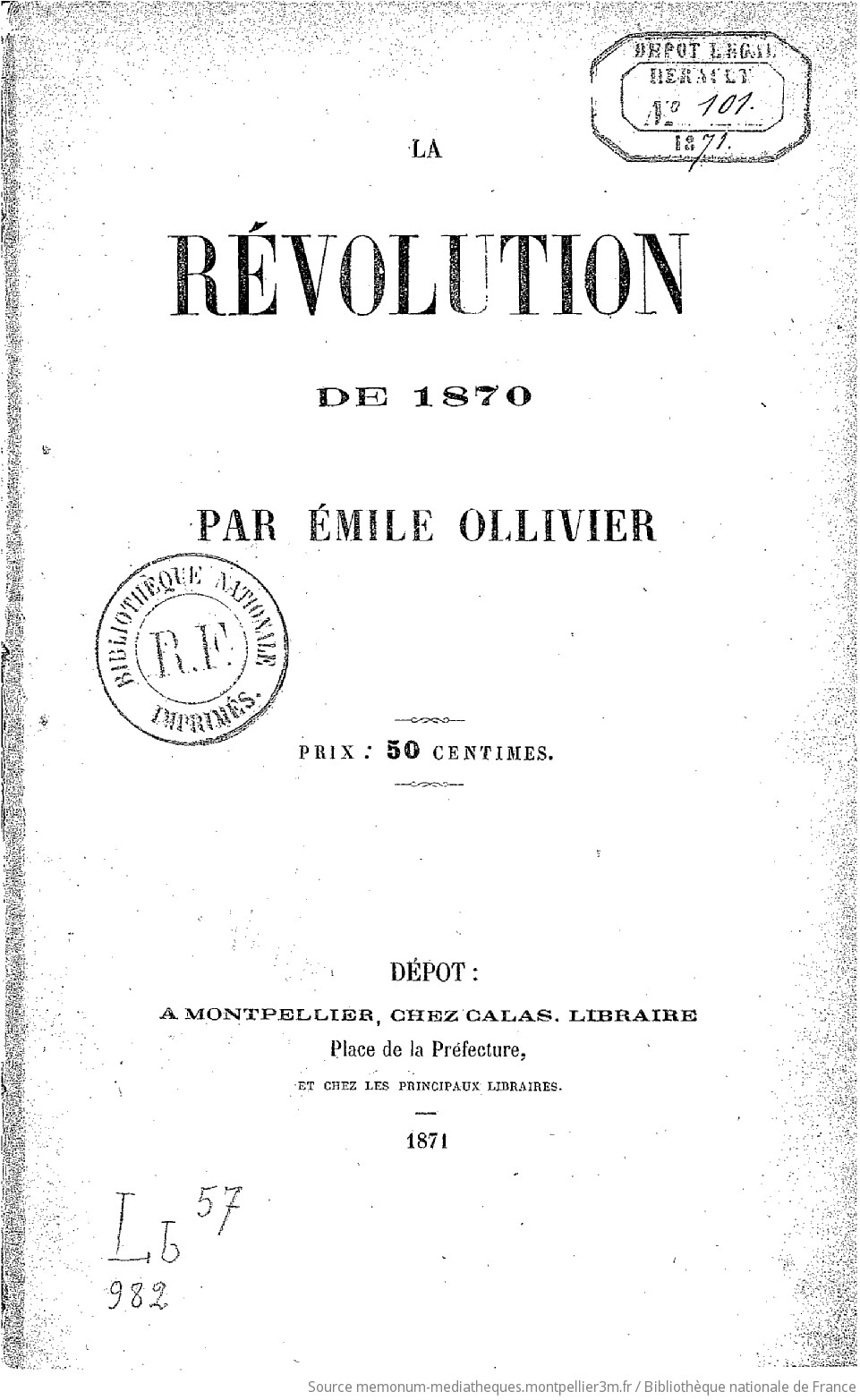 La Révolution de 1870 / par Émile Ollivier - vue 2 - page NP