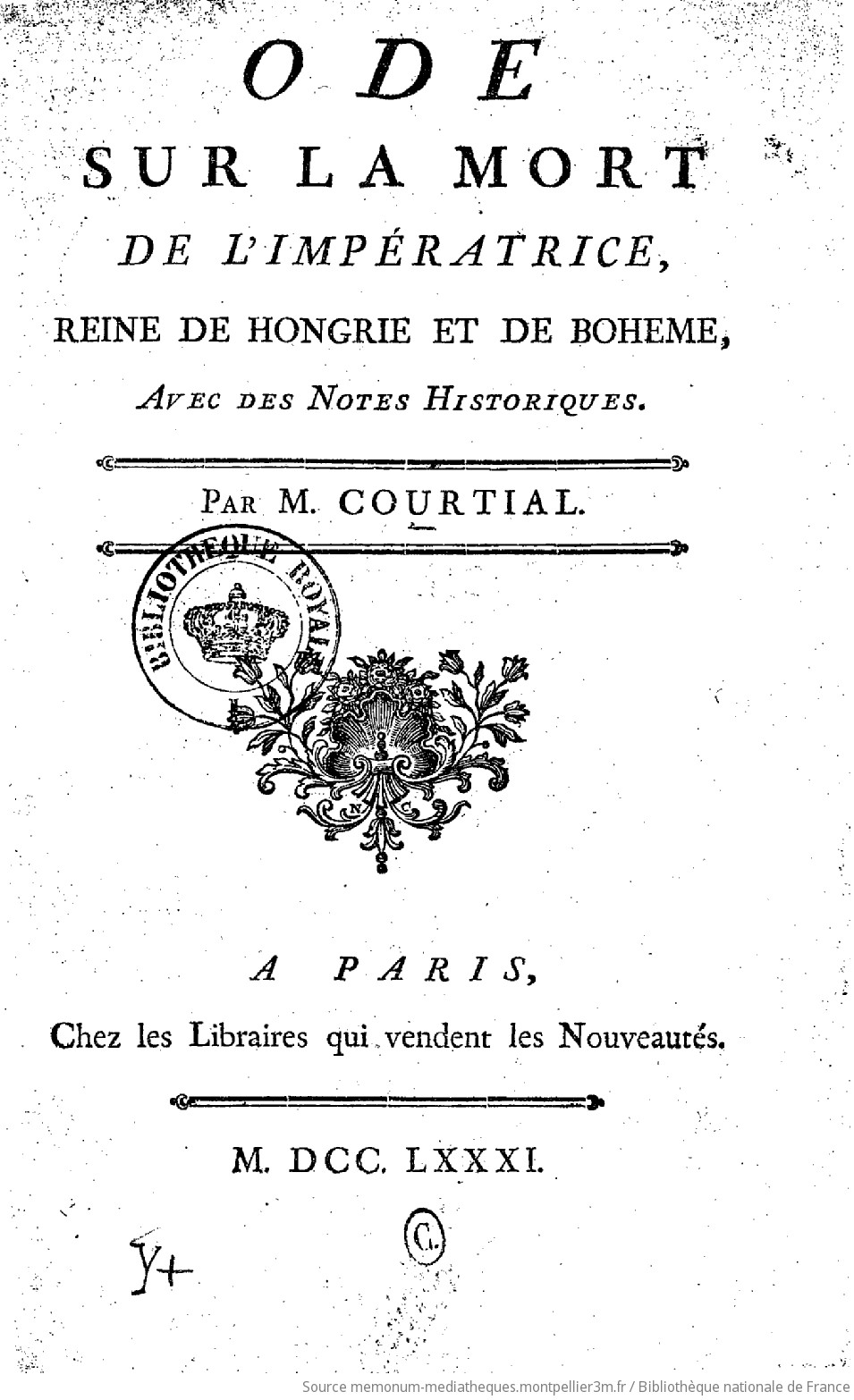 Ode sur la mort de l'impératrice , reine de Hongrie et de Bohême, avec des notes historiques. Par M. Courtial - vue 2 - page NP