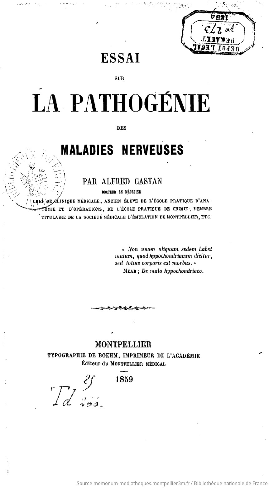 Essai sur la pathogénie des maladies nerveuses / par Alfred Castan,... - vue 2 - page NP