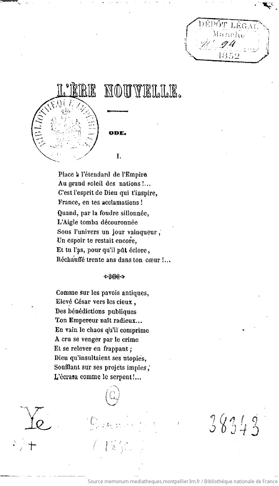 L'ère nouvelle : ode / [par le Bon A. de Bermingham] - vue 1 - page NP
