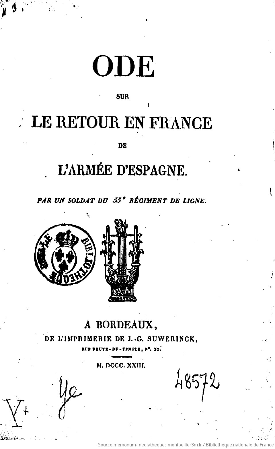 Ode sur le retour en France de l'armée d'Espagne , par un soldat du 55e régiment de ligne - vue 1 - page NP
