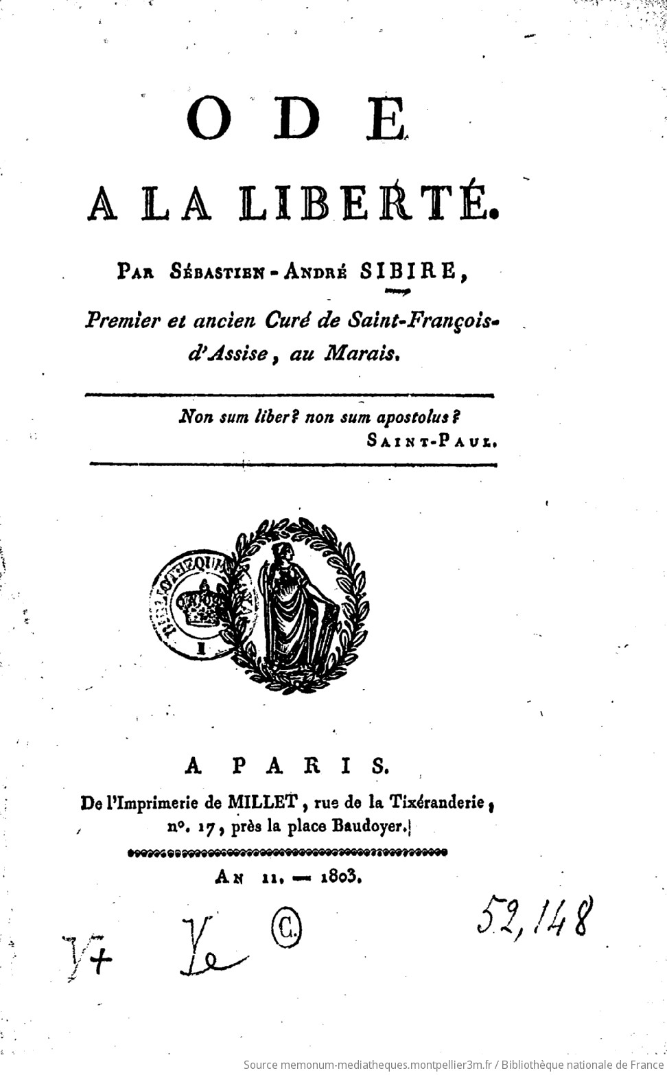 Ode à la liberté . Par Sébastien-André Sibire,... - vue 3 - page NP