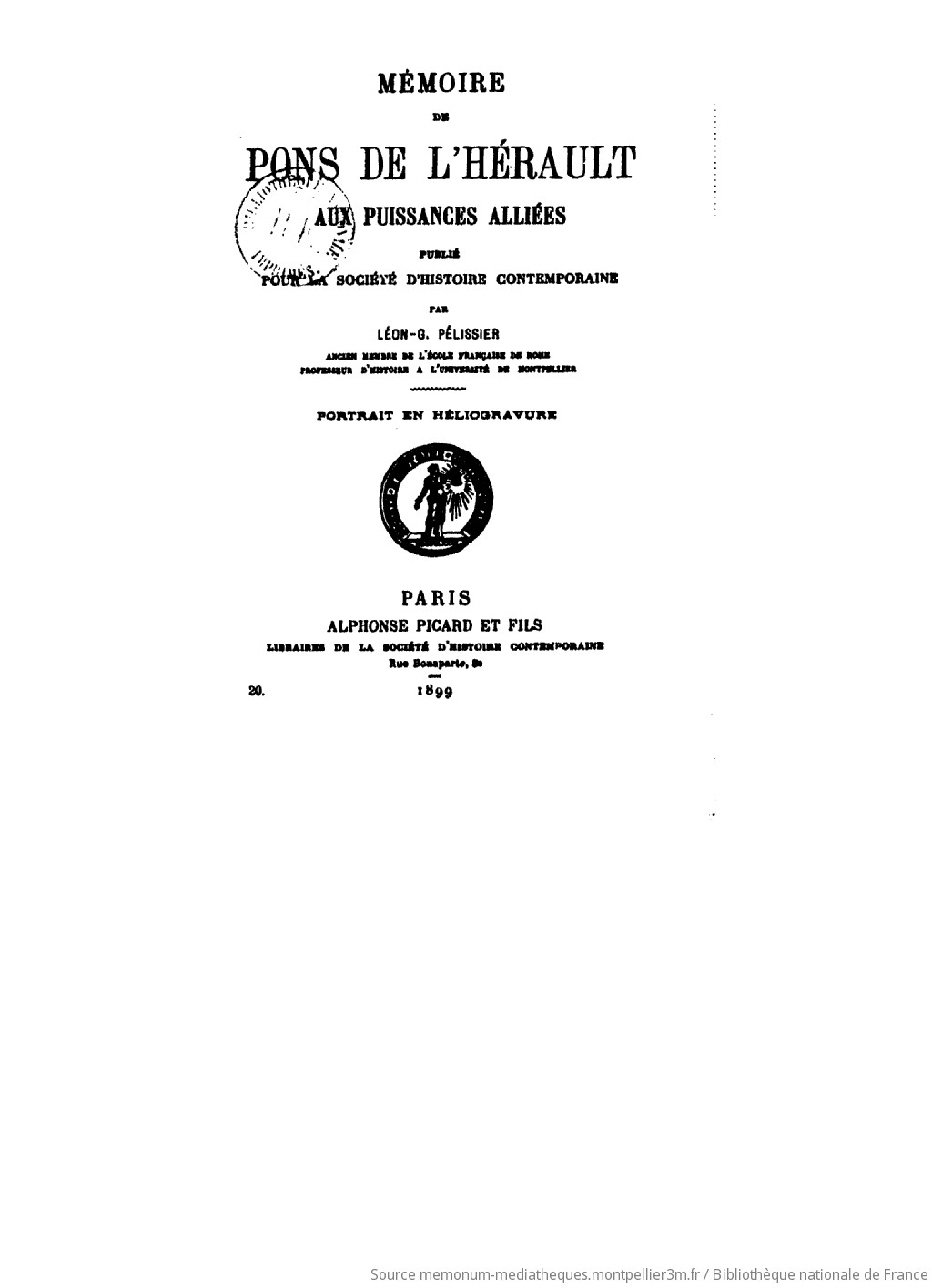 Mémoire de Pons de l'Hérault aux puissances alliées / publié, pour la Société d'histoire contemporaine, par Léon-G. Pélissier,... - vue 5 - page V