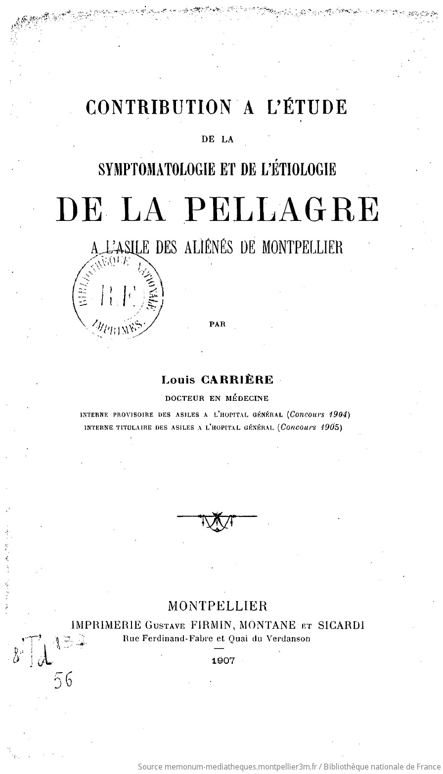 Contribution à l'étude de la symptomatologie et de l'étiologie de la pellagre à l'asile d'aliénés de Montpellier... - vue 3 - page NP