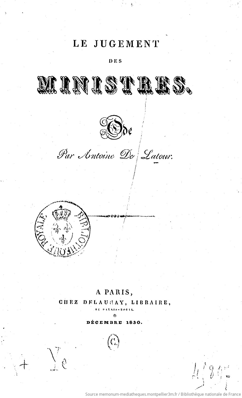 Le jugement des ministres . Ode, par Antoine de Latour - vue 3 - page NP