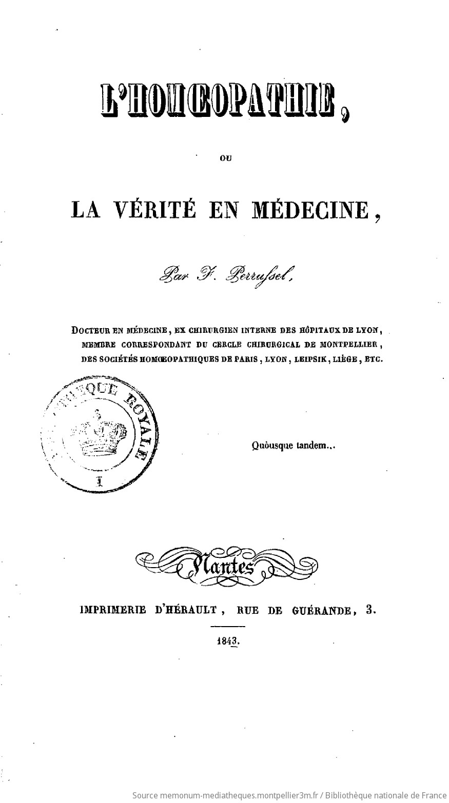 L'Homoeopathie, ou la Vérité en médecine, par F. Perrussel,... - vue 4 - page NP