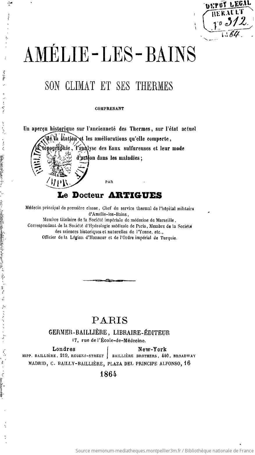 Amélie-les-Bains, son climat et ses thermes... par le Dr Artigues,... - vue 4 - page NP
