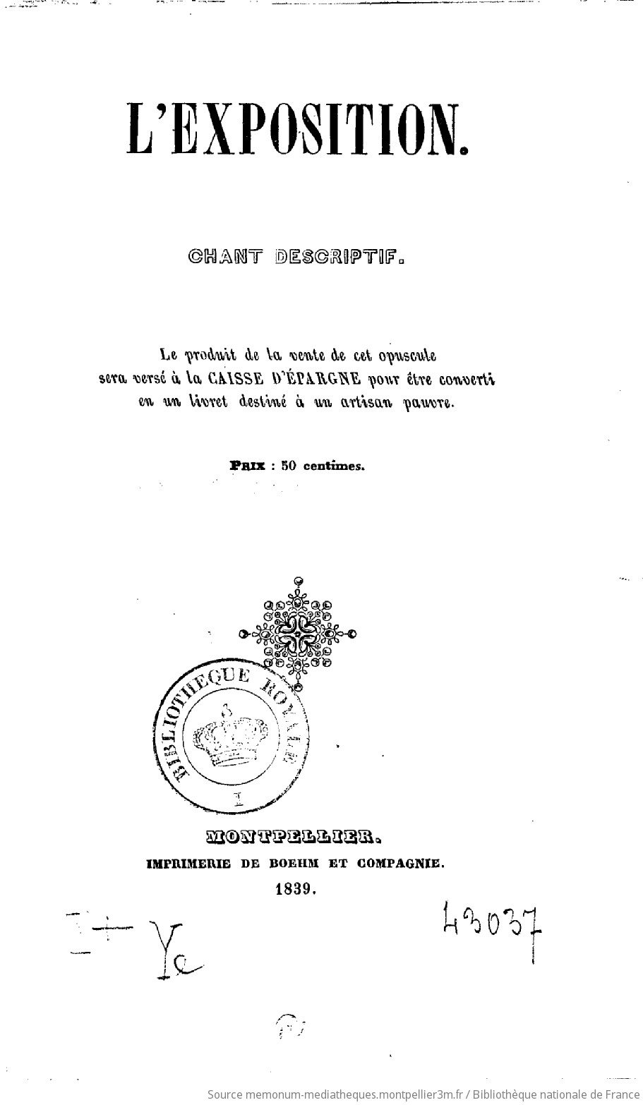 L'Exposition. Chant descriptif... - vue 1 - page NP