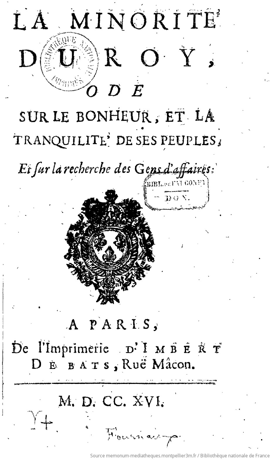 La Minorité du Roy, ode sur le bonheur et la tranquilité de ses peuples et sur la recherche des gens d'affaires. [Par l'abbé de Fournaux.] - vue 3 - page NP