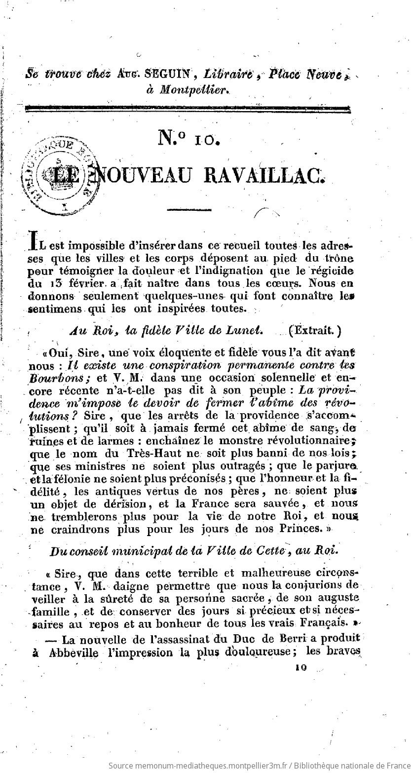 Le nouveau Ravaillac. Numéro 10 - vue 1 - page 1