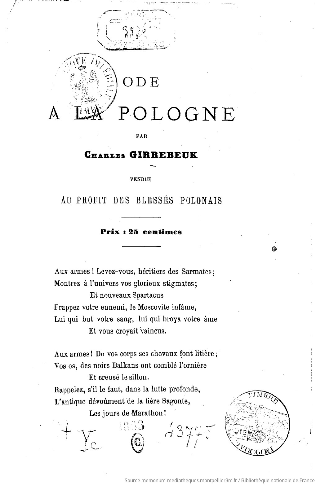 Ode à la Pologne, par Charles Girrebeuk... - vue 1 - page 1