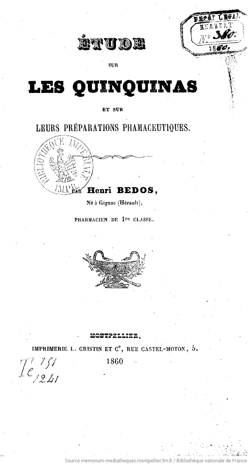 Étude sur les quinquinas et sur leurs préparations pharmaceutiques, par Henri Bedos,... - vue 4 - page NP