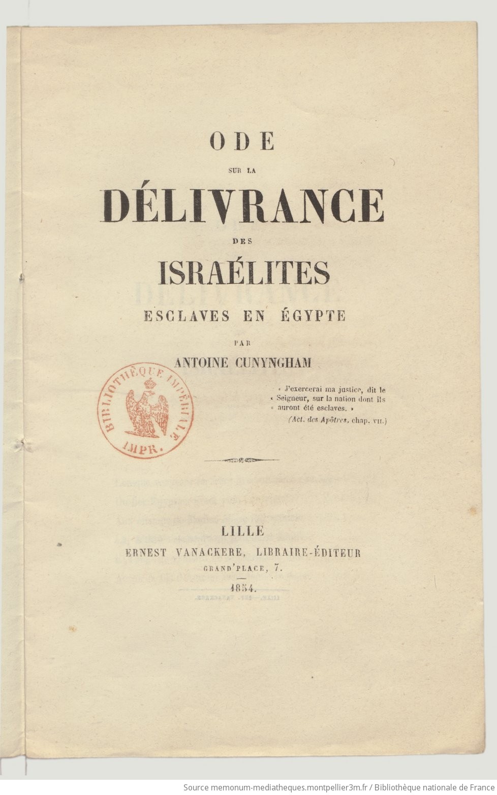 Ode sur la délivrance des Israélites esclaves en Égypte / par Antoine Cunyngham - vue 5 - page NP