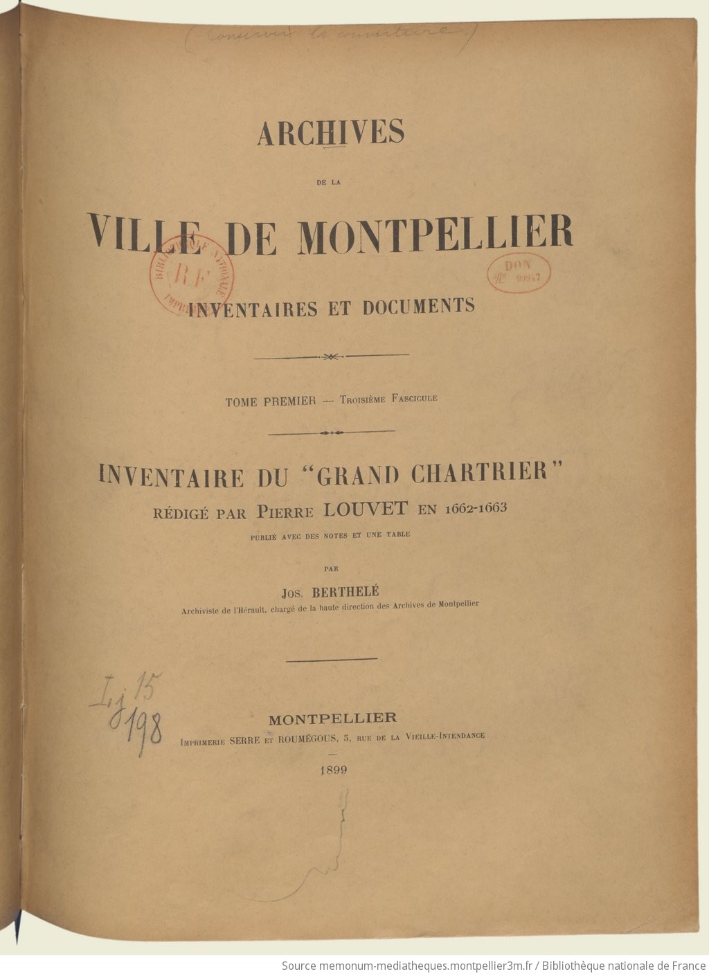 Archives de la ville de Montpellier ; 1, 2-3. Inventaire du 