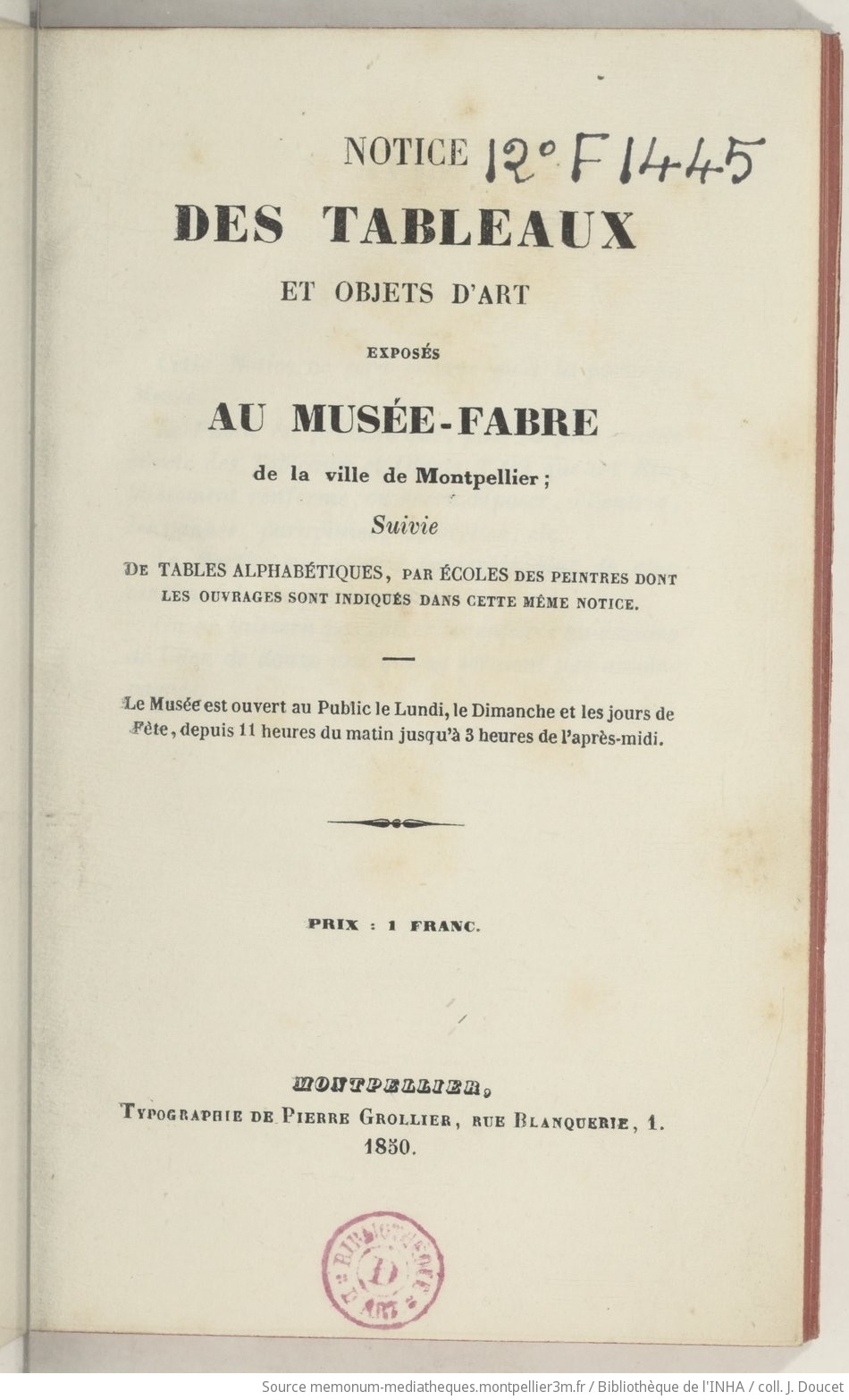 Notice des tableaux et objets d'art exposés au Musée Fabre de la ville de Montpellier ; suivie de Tables alphabétiques, par écoles, des peintres dont les ouvrages sont indiqués dans cette même notice - vue 7 - page NP