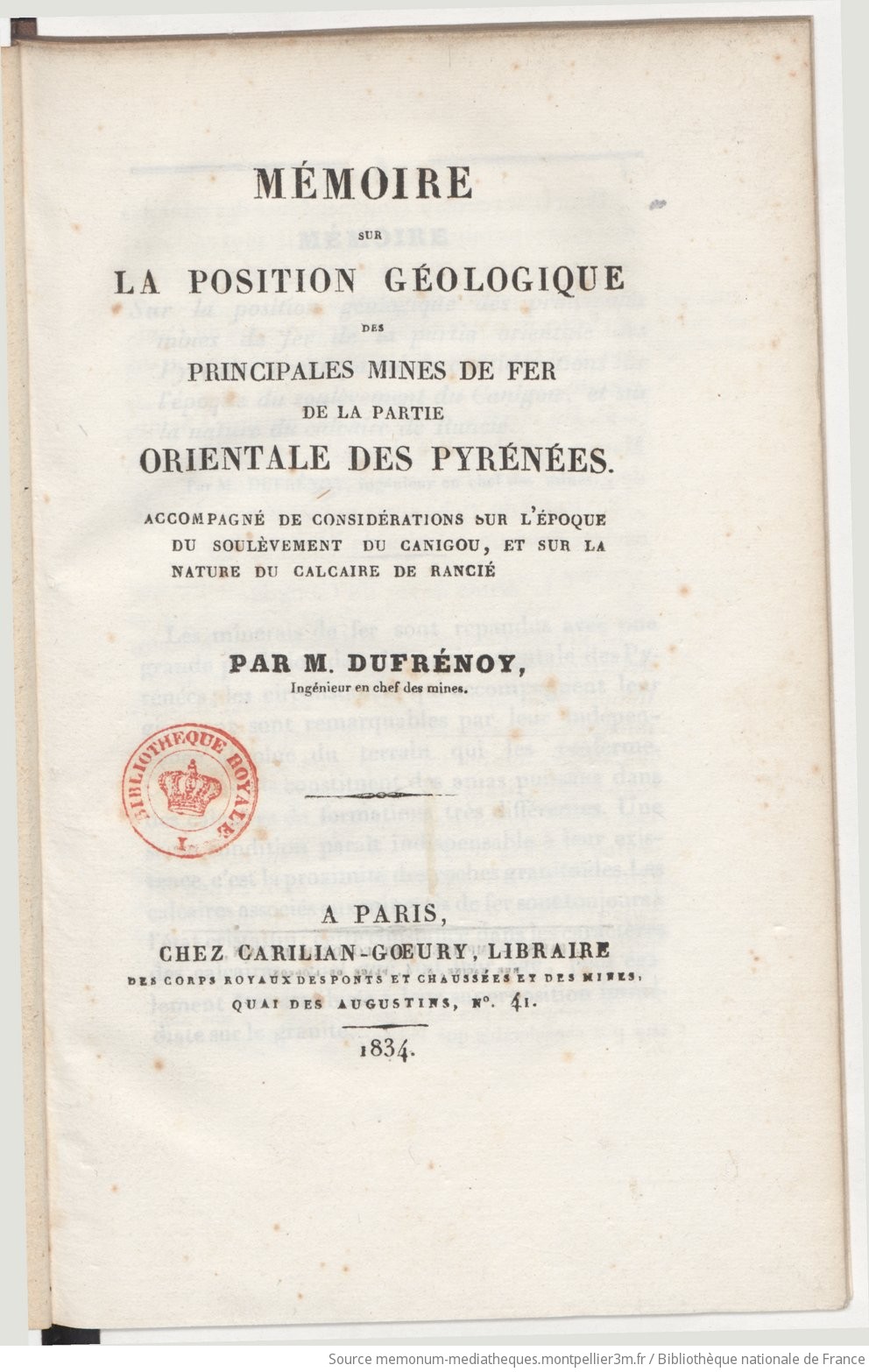 Mémoire sur la position géologique des principales mines de fer de la partie orientale des Pyrénées... / par M. Dufrénoy,... - vue 5 - page NP