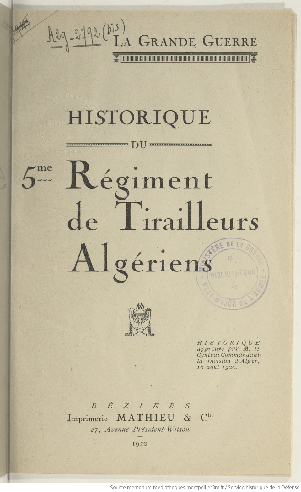 Historique du 5me régiment de tirailleurs algériens la Grande guerre - vue 7 - page NP