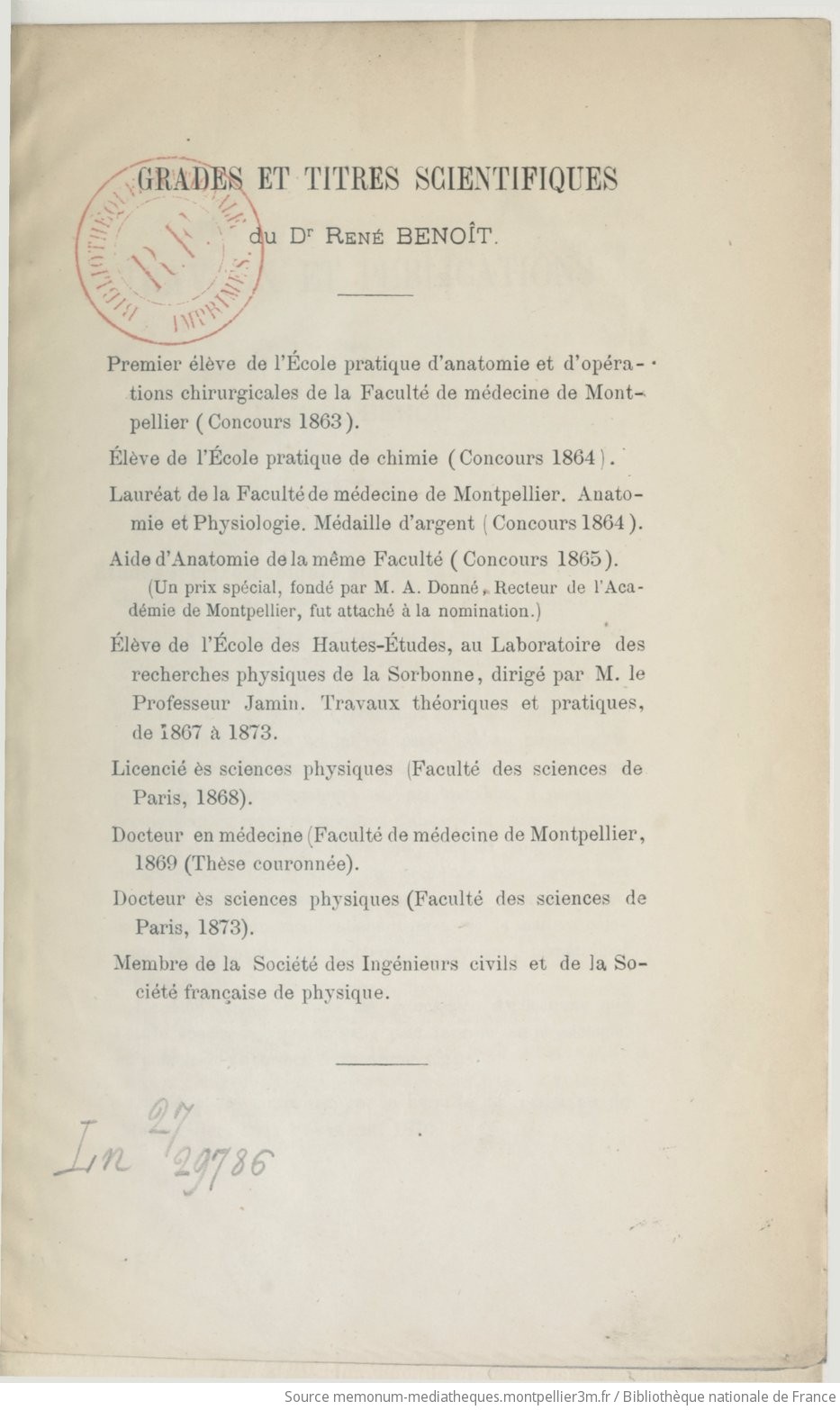 Grades et titres scientifiques du Dr René Benoît - vue 7 - page NP