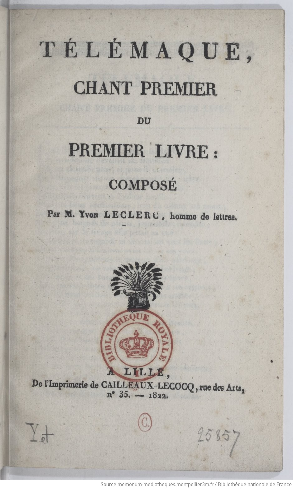 Télémaque, chant premier du premier livre, par M. Yvon Leclerc,... - Le Prix de la vertu, ode, par M. Yvon Leclerc,... - vue 5 - page NP