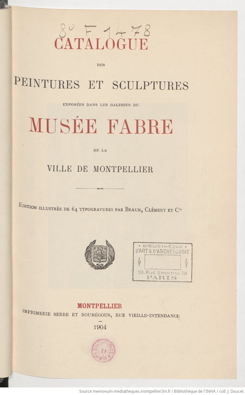 Catalogue des peintures et sculptures exposées dans les galeries du Musée Fabre de la ville de Montpellier ([Nouvelle édition]) - vue 15 - page NP