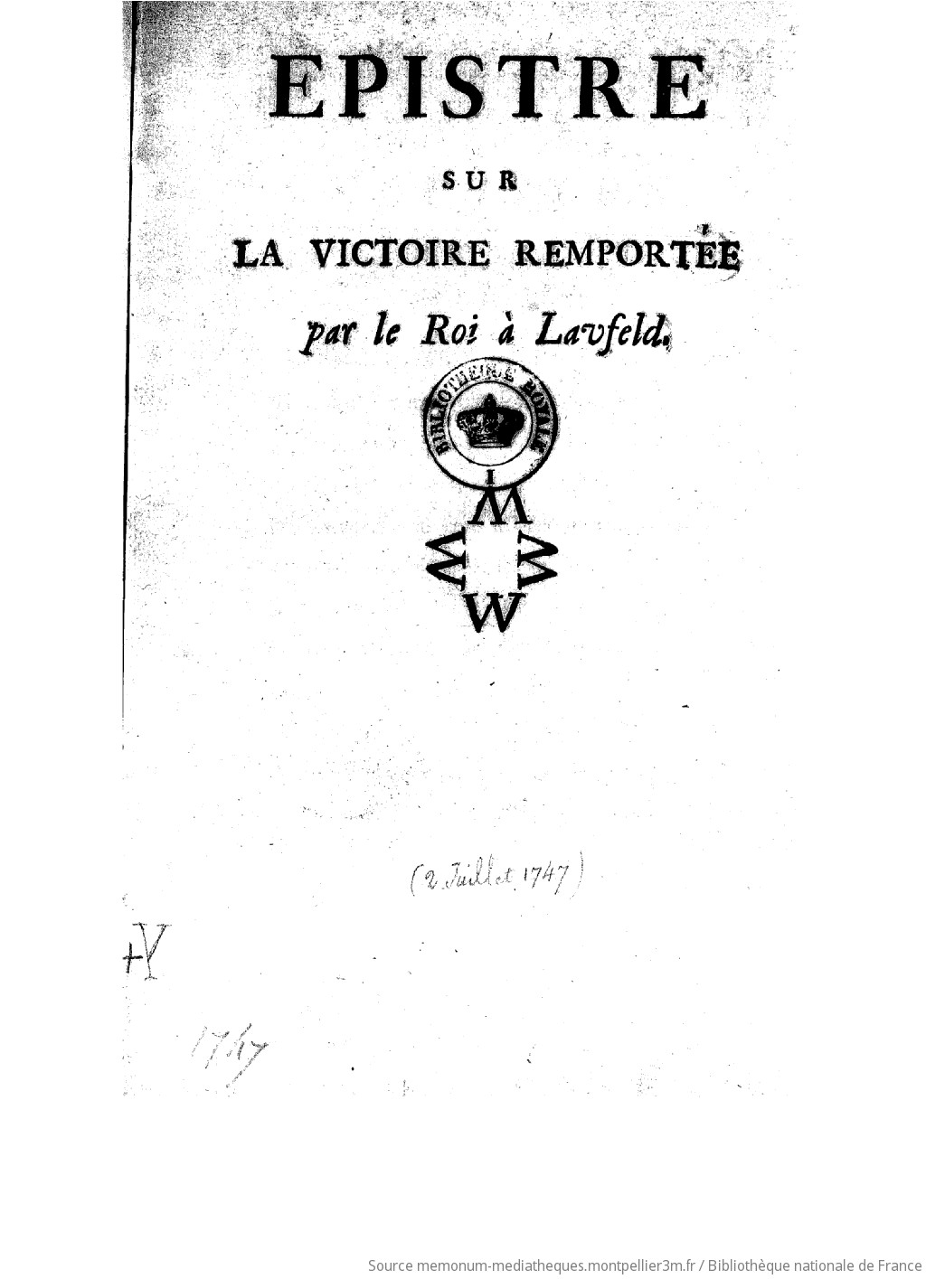 Épistre sur la victoire remportée par le Roi à Lavfeld [