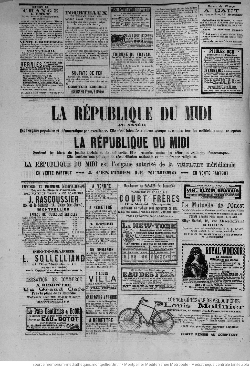 La République du Midi : journal politique quotidien - vue 4 - page NP