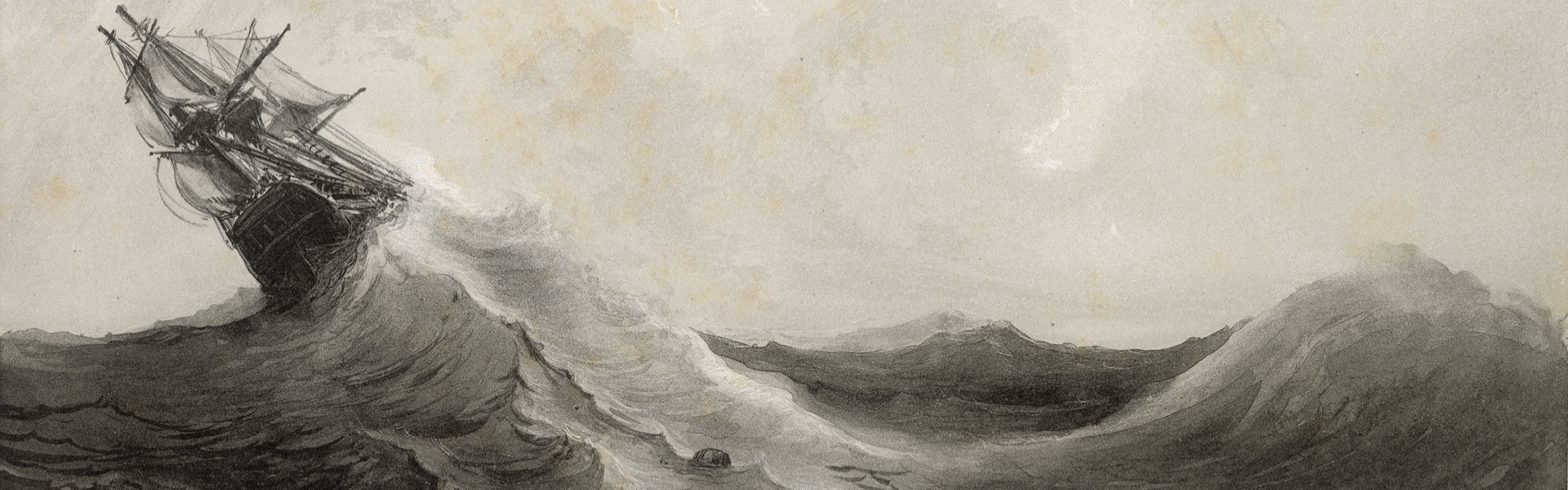 gravure noir et blanc bateau tempête