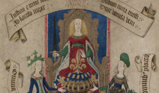 peinture femme sur trône robe rouge