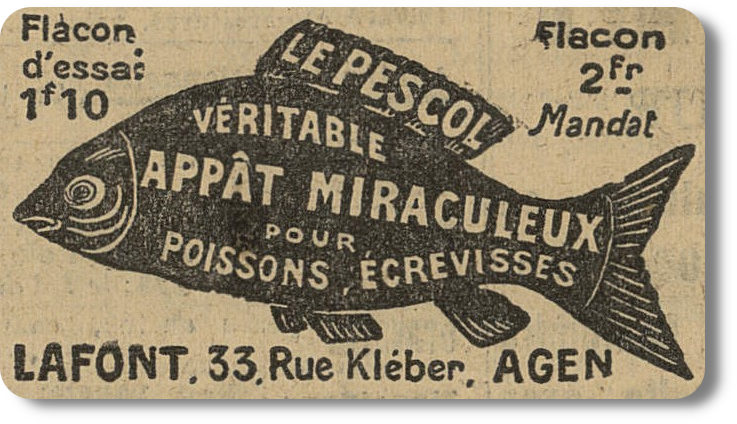 dessin poisson publicitaire appât marque pescol