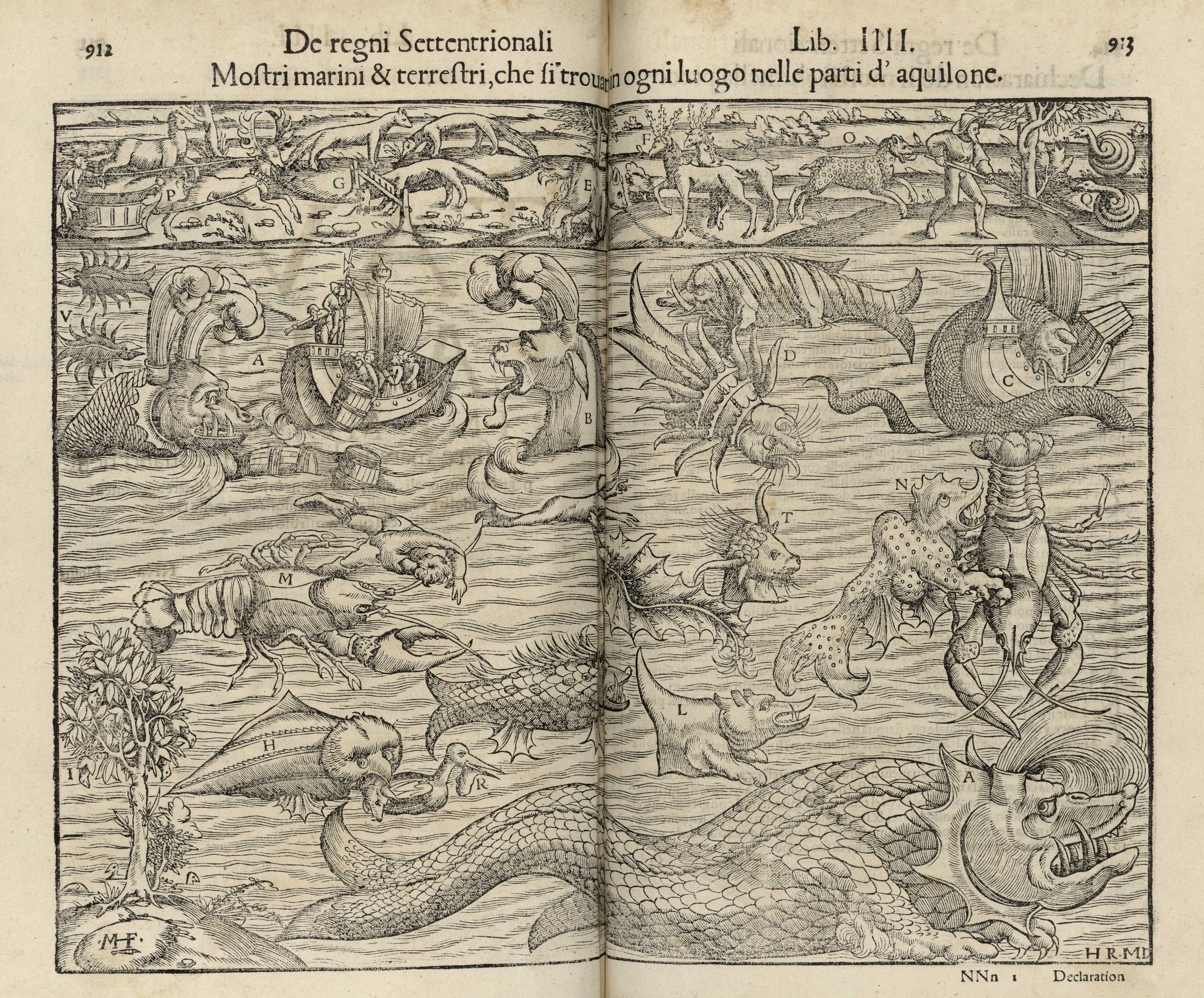 représentation mer et océan noir et blanc monstres marins